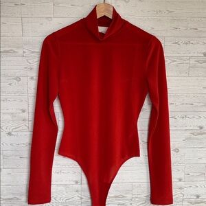 Reformation Sheer long sleeve mock neck Bodysuit XS Rust quiet luxury festival